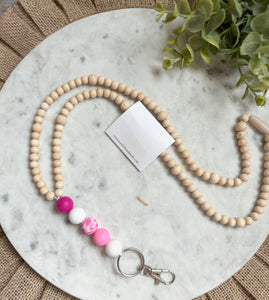 Pink bubblegum wooden bead lanyard