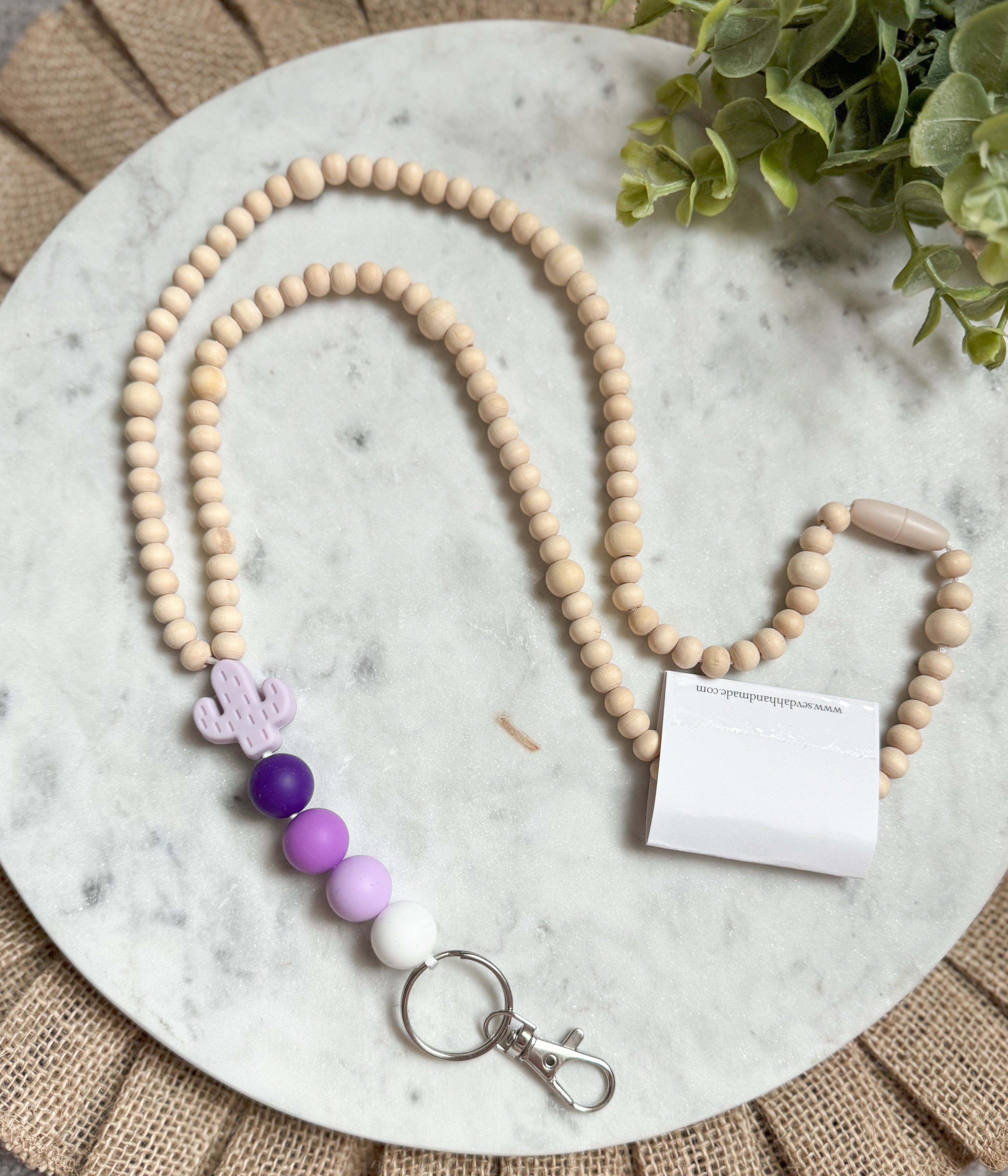 Purple cactus wood bead lanyard