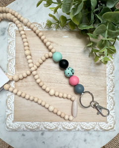 Mint terrazo wooden bead lanyard