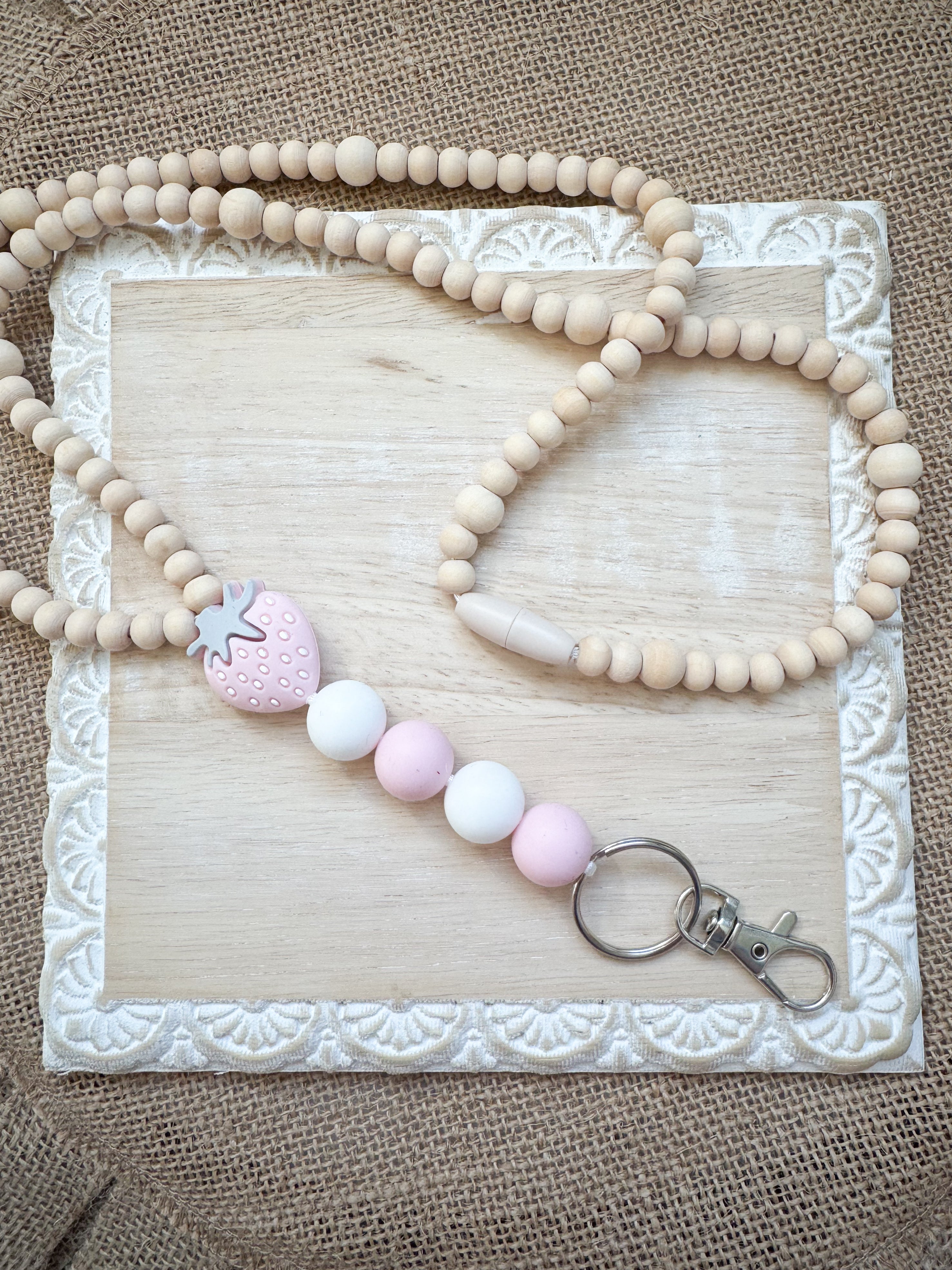 Strawberry wooden bead lanyard