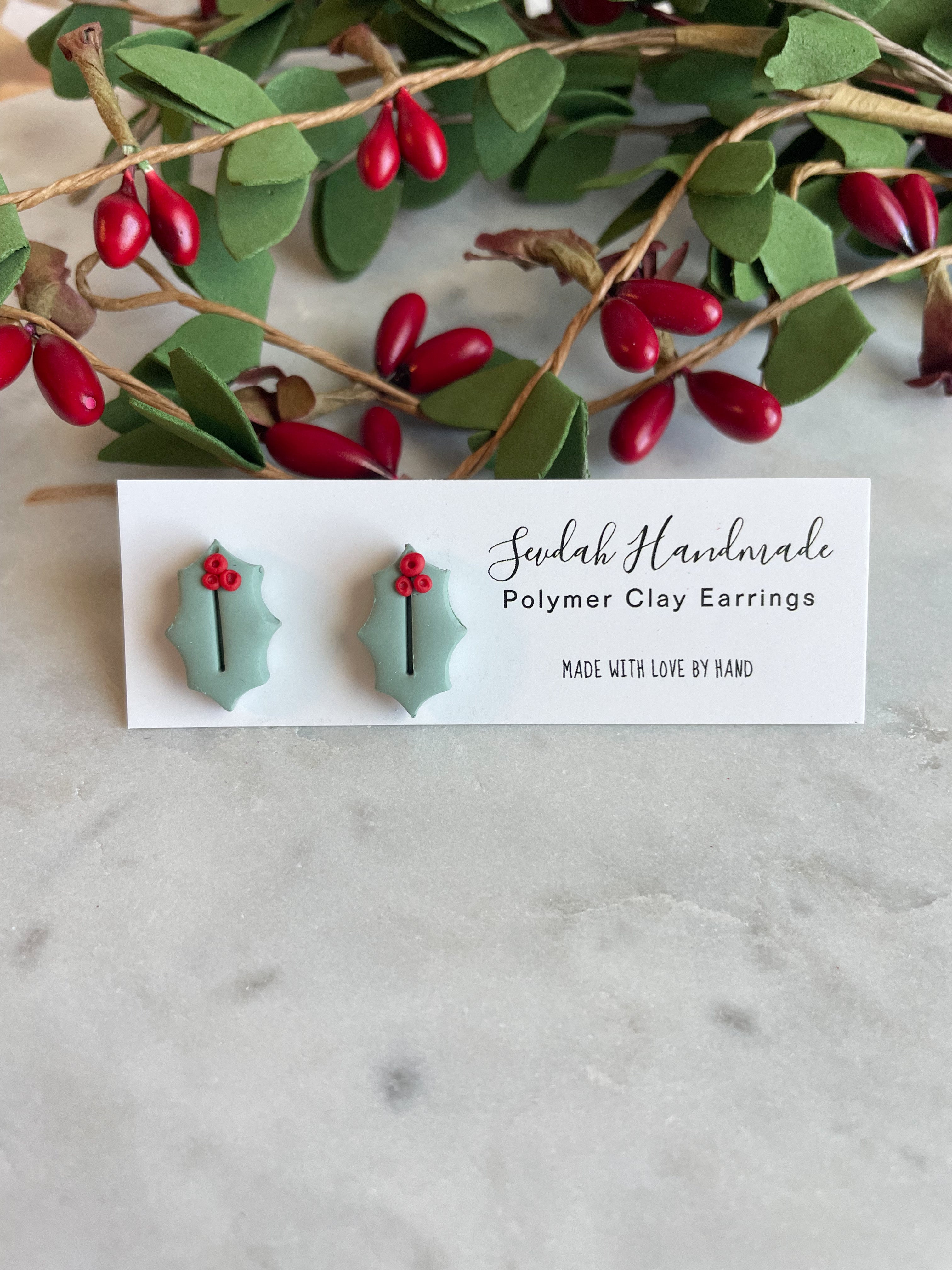 Christmas holly studs